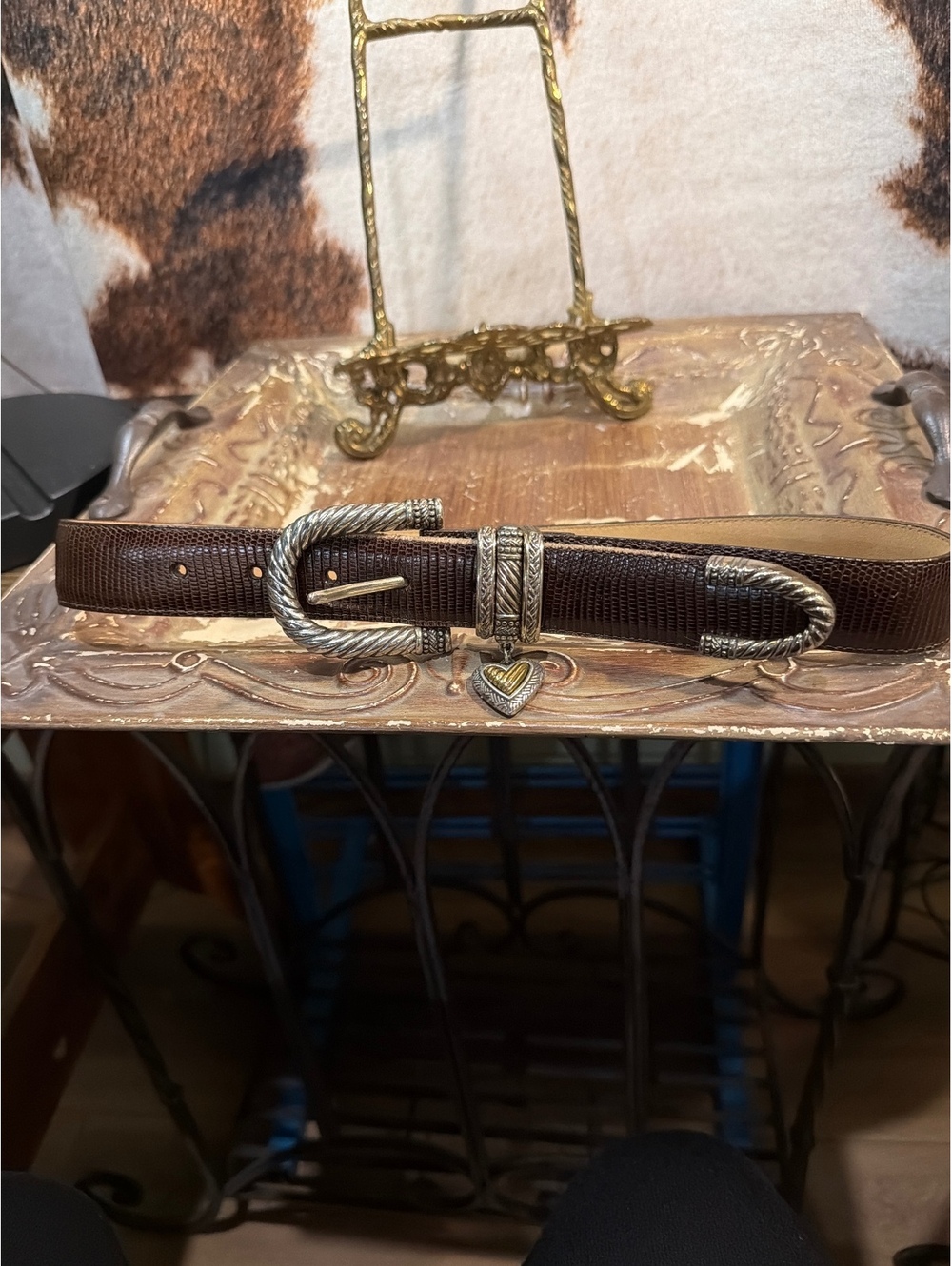 Brighton Brown Leather Western Belt with Heart Charm